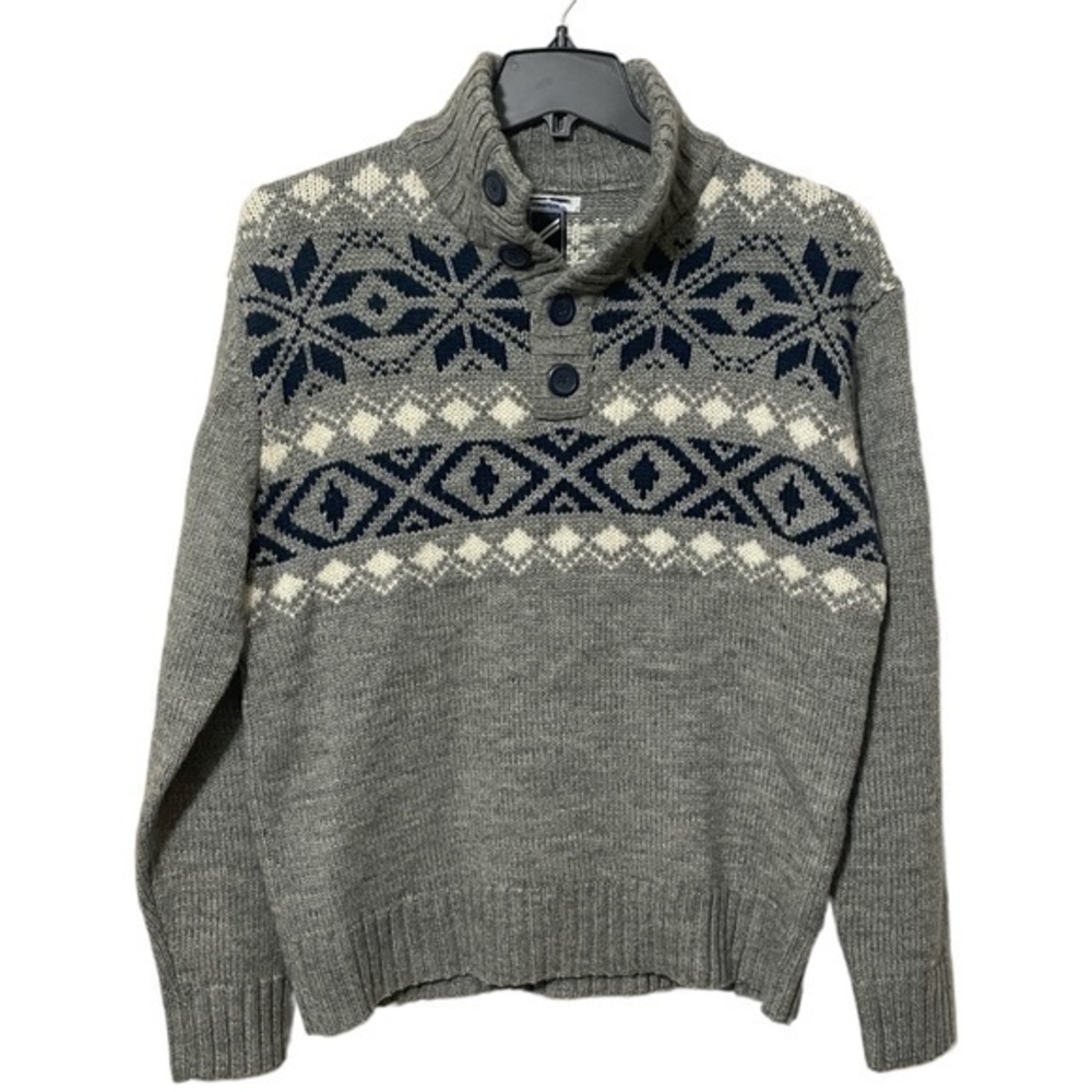 Hechter Mens Wool Blend Sweater Dad Grampa Fair Isle 1/4 Button Knit Size Large